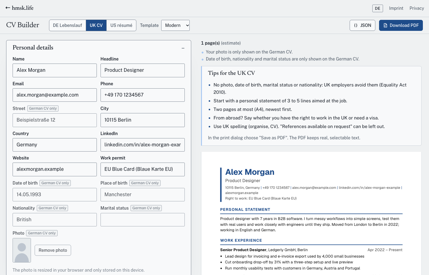 CV Builder screenshot