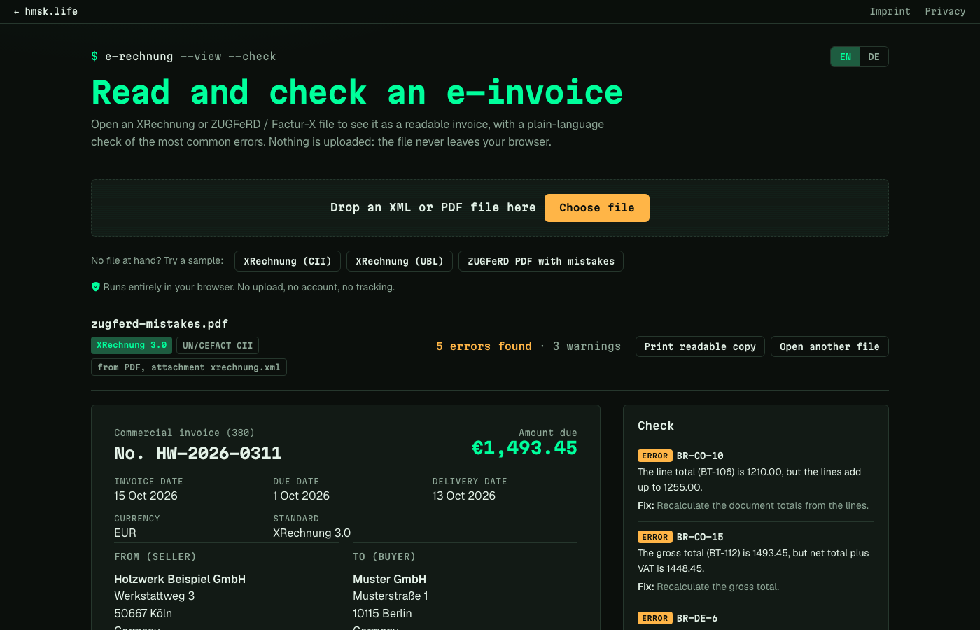 E-Rechnung Viewer screenshot