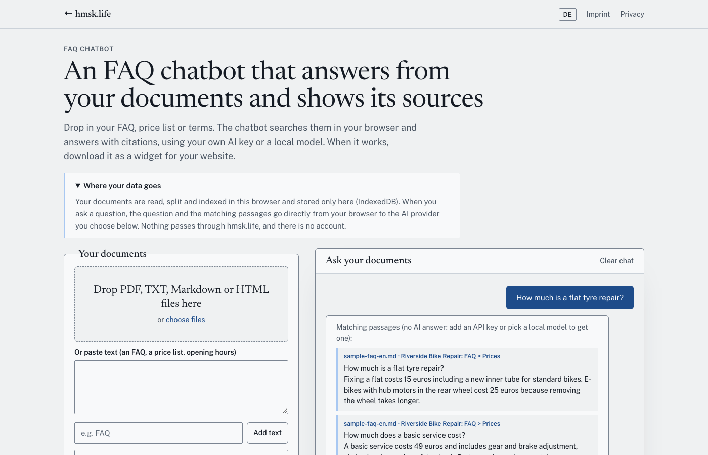 FAQ Chatbot screenshot
